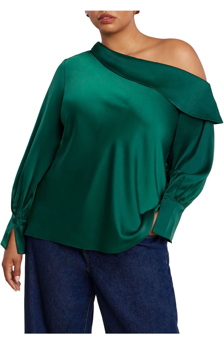 ELOQUII Asym Foldover Blouse, Main, color, Dark Green