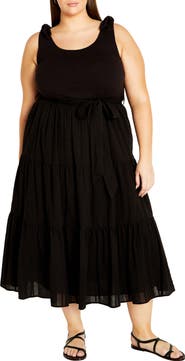 City Chic Hallie Mixed Media Tiered Midi Dress