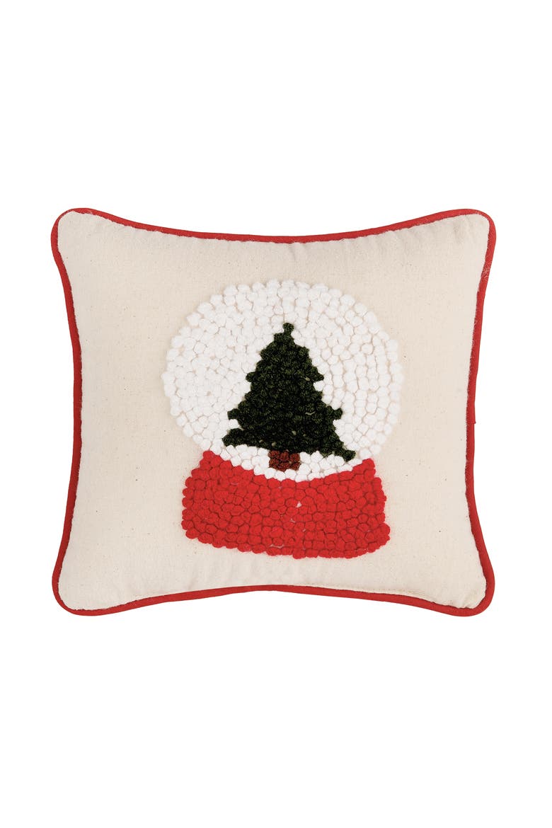 Snow Globe Christmas Tree French Knot Mini Accent Pillow 8" x 8", Main, color, Beige