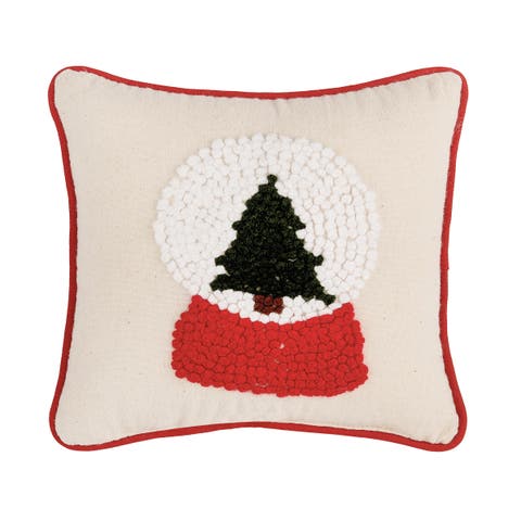 Snow Globe Christmas Tree French Knot Mini Accent Pillow 8" x 8"
