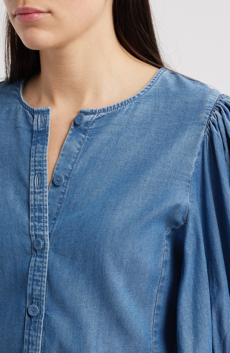 Madewell Puff Sleeve Denim Button-Up Top, Alternate, color, Kennebec Wash