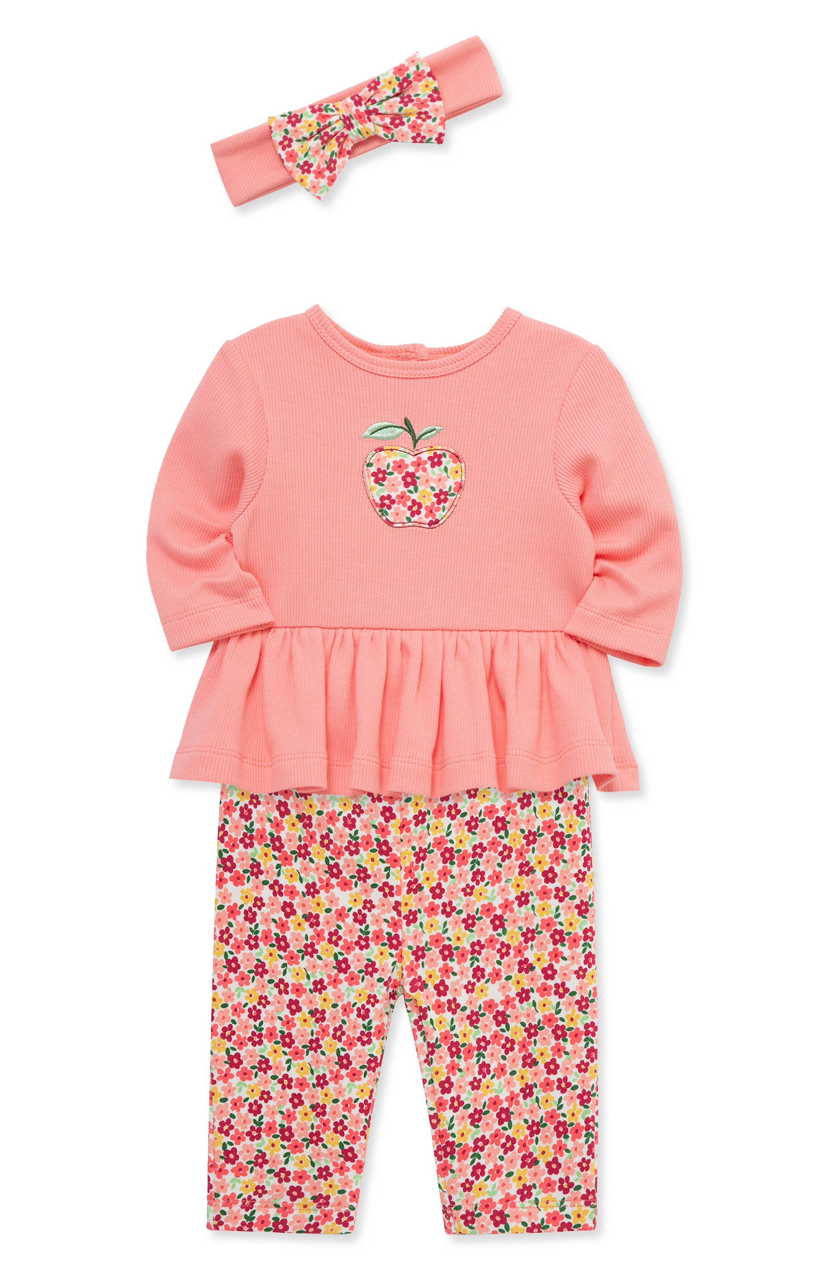 Little Me Apple Skirted Bodysuit, Leggings & Headband Set