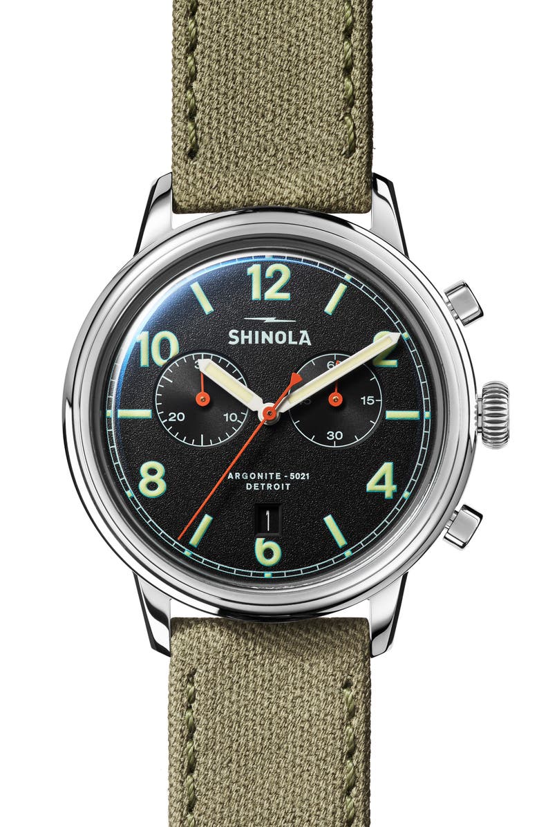 Shinola The Traveler Chronograph Canvas Strap Watch, 42mm, Main, color,