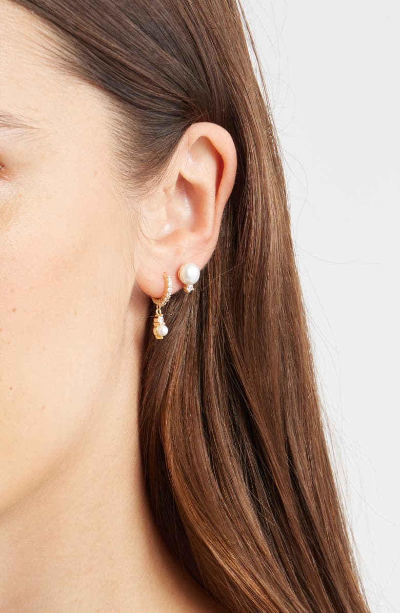 Nordstrom Set of 3 Freshwater Pearl & Cubic Zirconia Stud & Hoop Earrings, Alternate, color, 