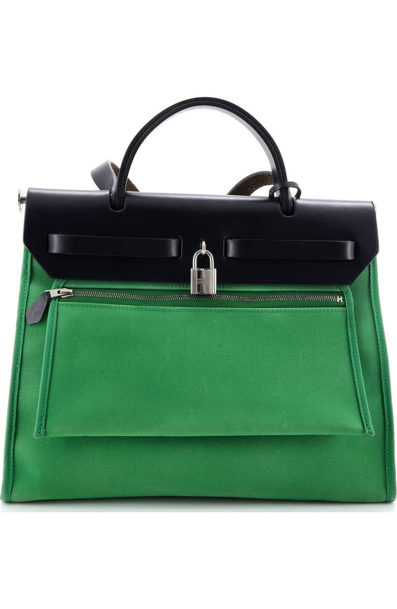 Pre-Owned Hermes Herbag Zip Leather and Toile 31, Alternate, color, Green