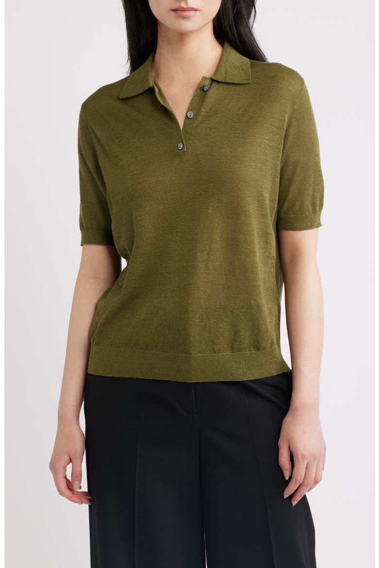 Semisheer Linen Blend Polo, Main, color, FOREST MOSS
