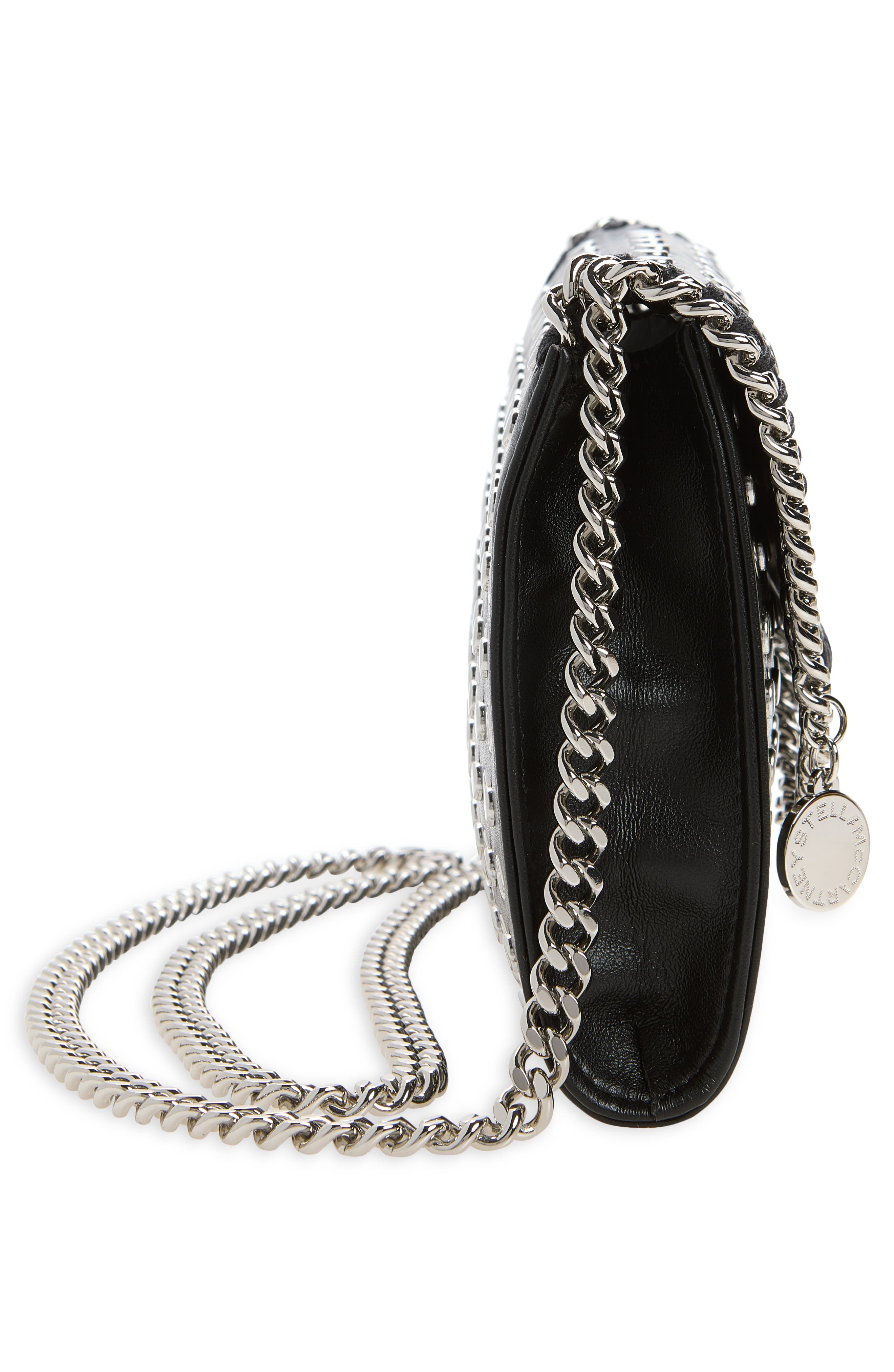 Falabella Studded Faux Leather Wallet on a Chain, Alternate, color, BLACK