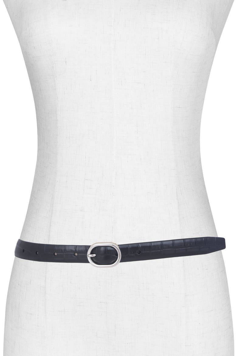Croc Embossed Leather Belt, Alternate, color, BLACK