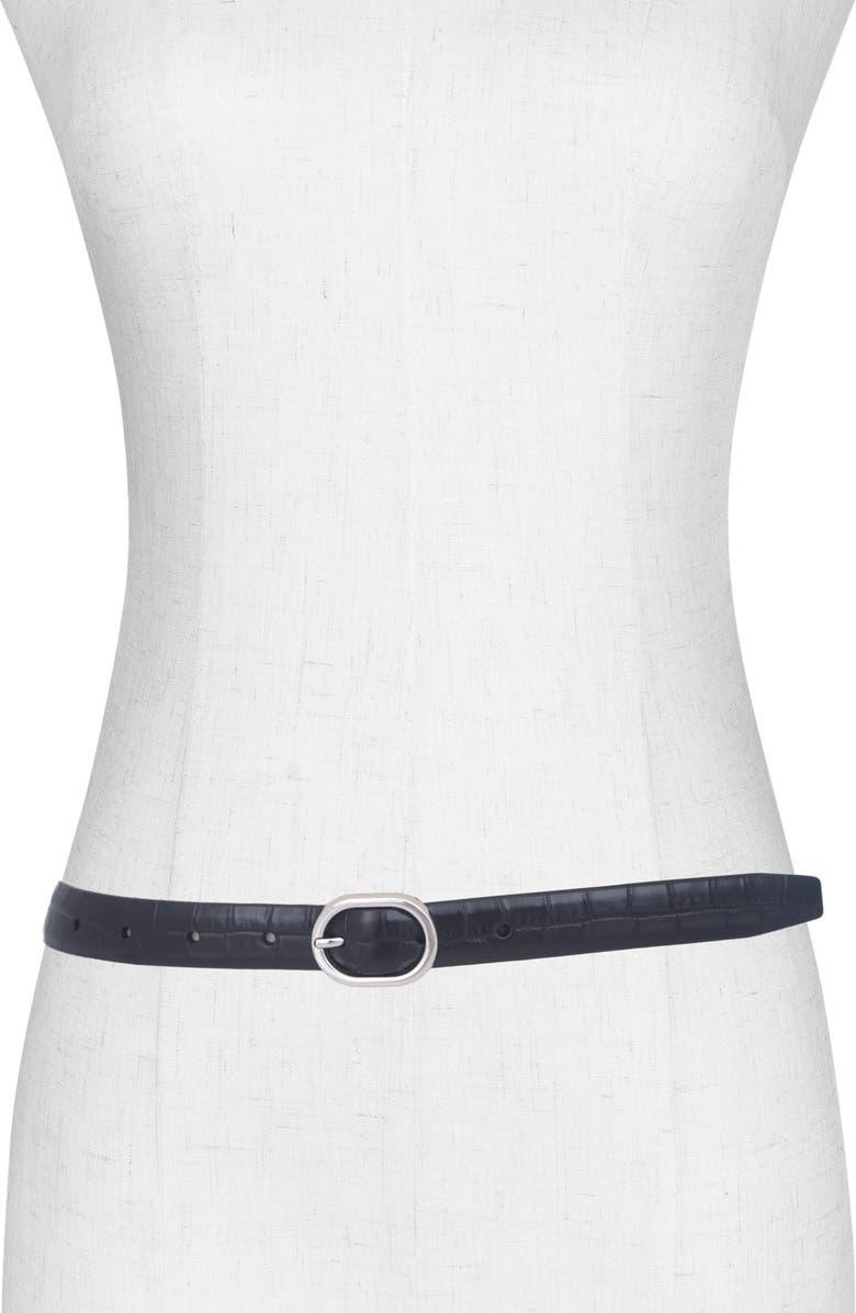 Vince Croc Embossed Leather Belt, Alternate, color, Black