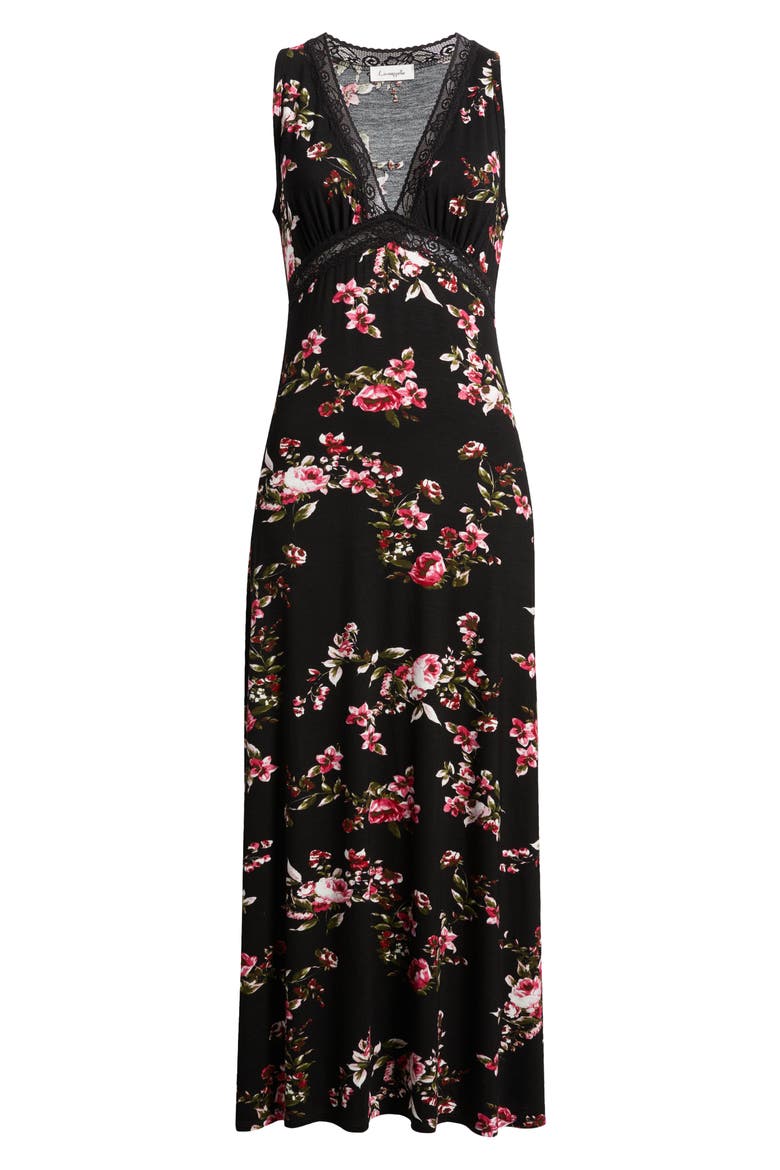 Lace Inset Sleeveless Dress, Alternate, color, BLACK ROSE