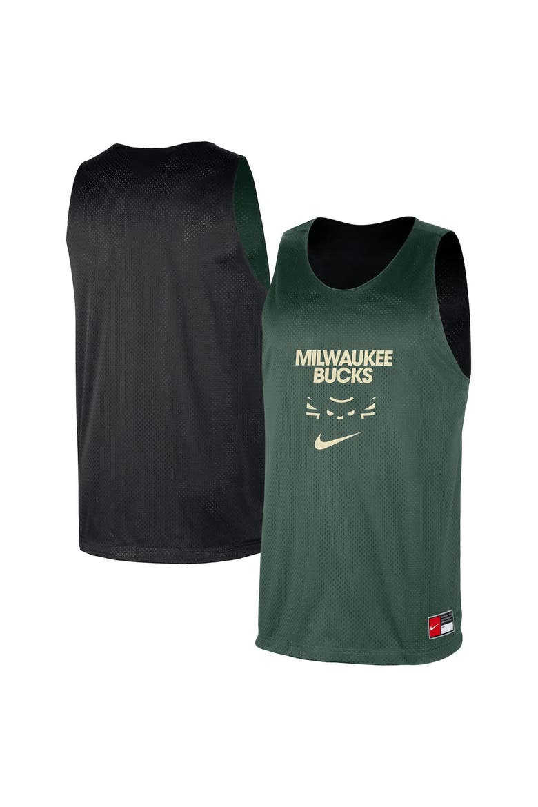Men's Nike Hunter Green/Black Milwaukee Bucks Courtside Reversible Mesh Practice Jersey, Main, color, Hunter Green
