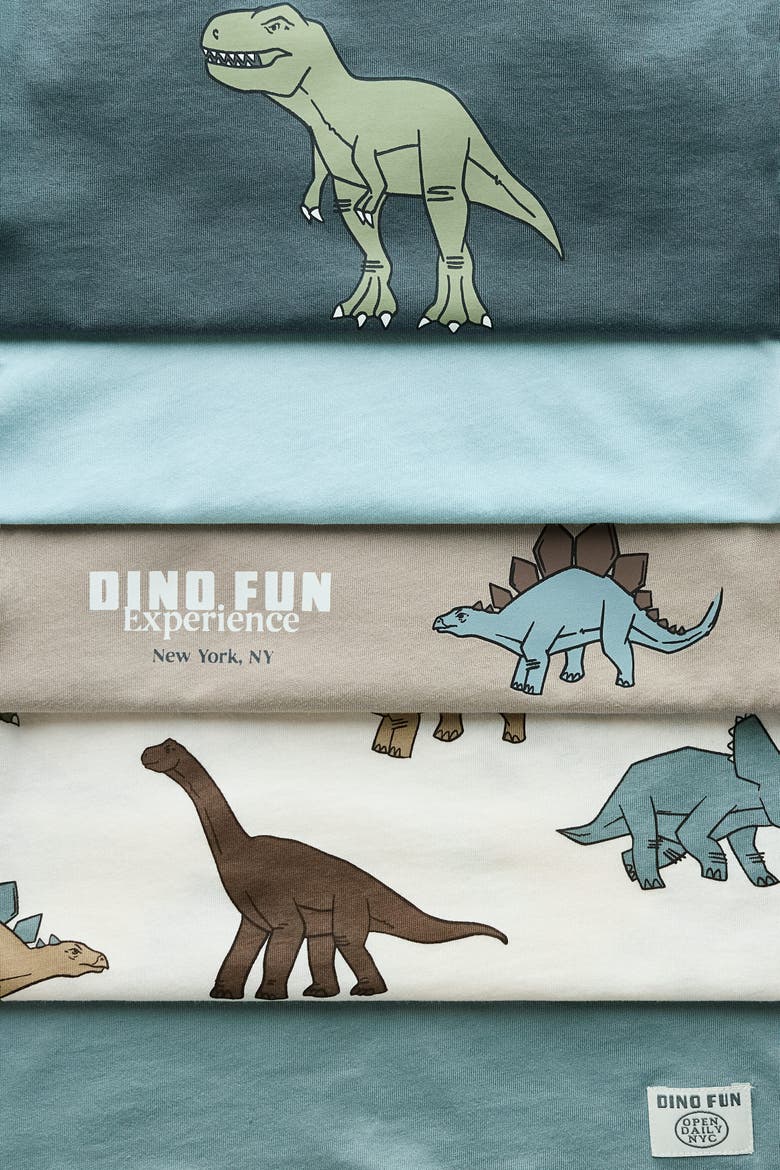 5-pack Jersey T-shirts, Alternate, color, Dark teal/Dinosaurs