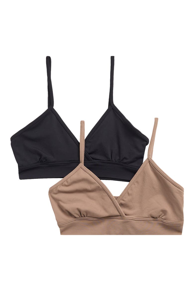 Set of 2 Skin Soft Smoothing Kyla Crossover Bralettes, Main, color, LEAFLESS TREE/ BLACK