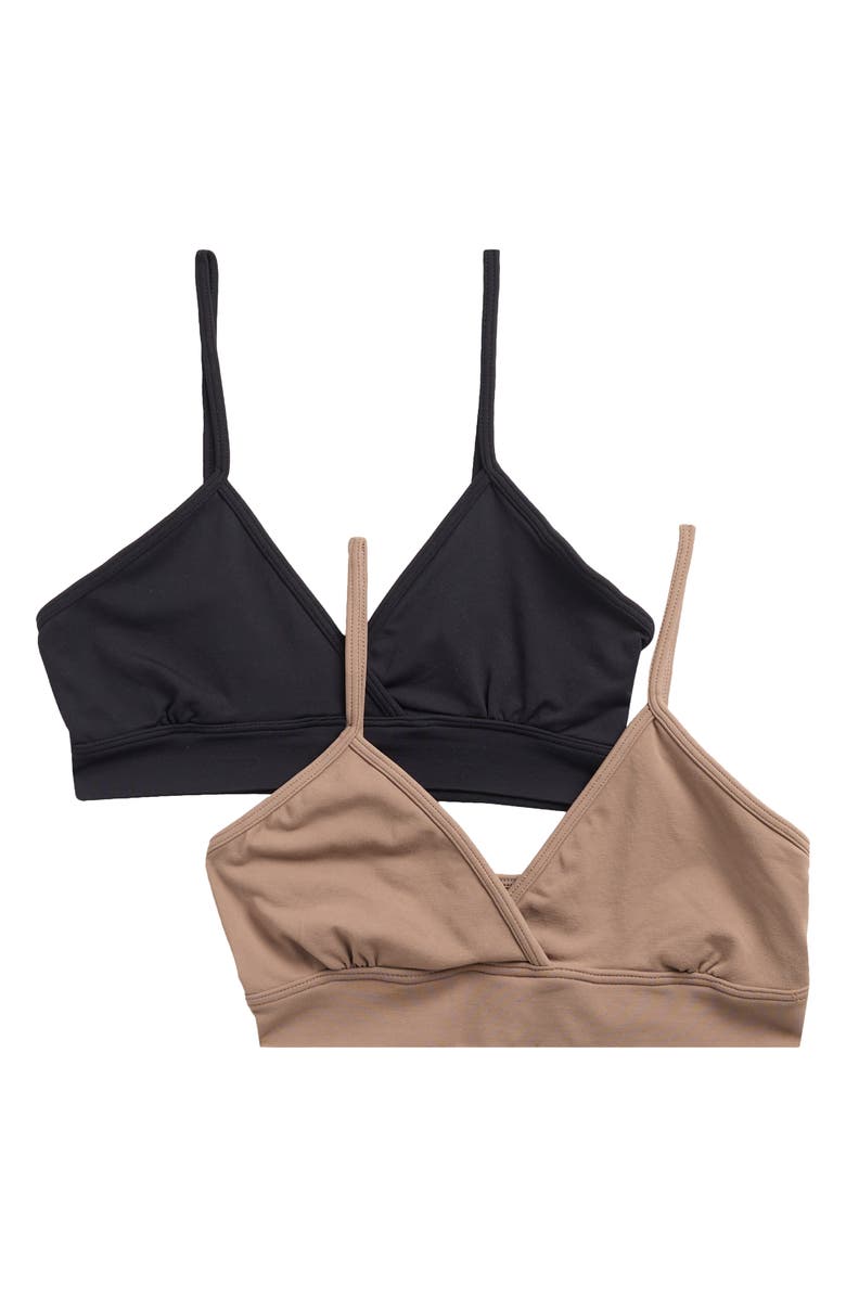 YOGALICIOUS Set of 2 Skin Soft Smoothing Kyla Crossover Bralettes, Main, color, Leafless Tree/ Black