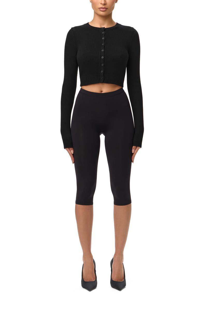 Naked Wardrobe Rib Crop Cardigan, Alternate, color, Black