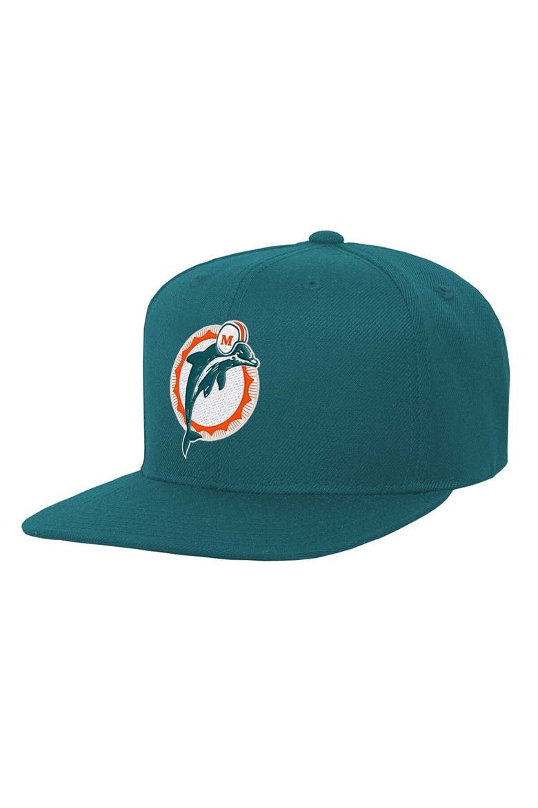 Youth Mitchell & Ness Aqua Miami Dolphins Gridiron Classics Ground Snapback Hat, Main, color, Aqua