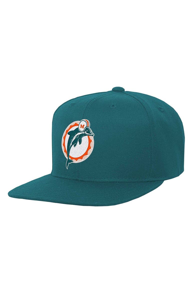 Mitchell & Ness Youth Mitchell & Ness Aqua Miami Dolphins Gridiron Classics Ground Snapback Hat, Main, color, Aqua