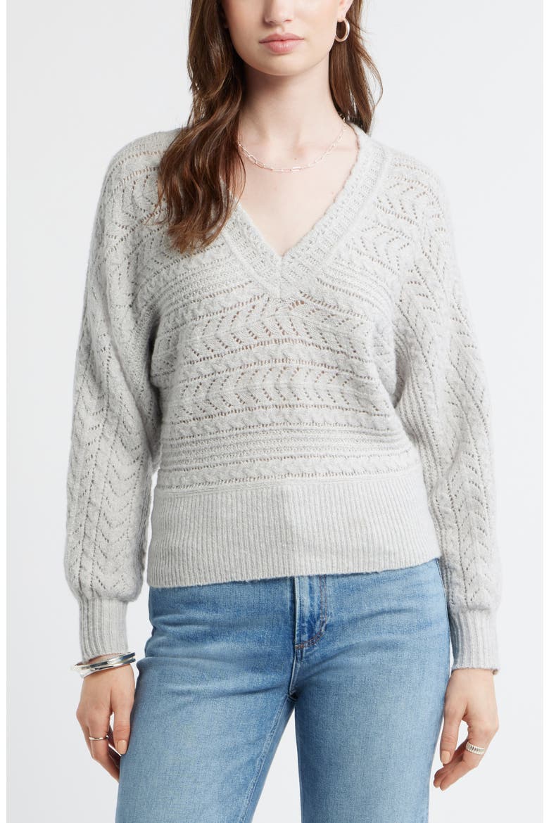 Pointelle Dolman Sleeve Sweater, Main, color, GREY LIGHT HEATHER