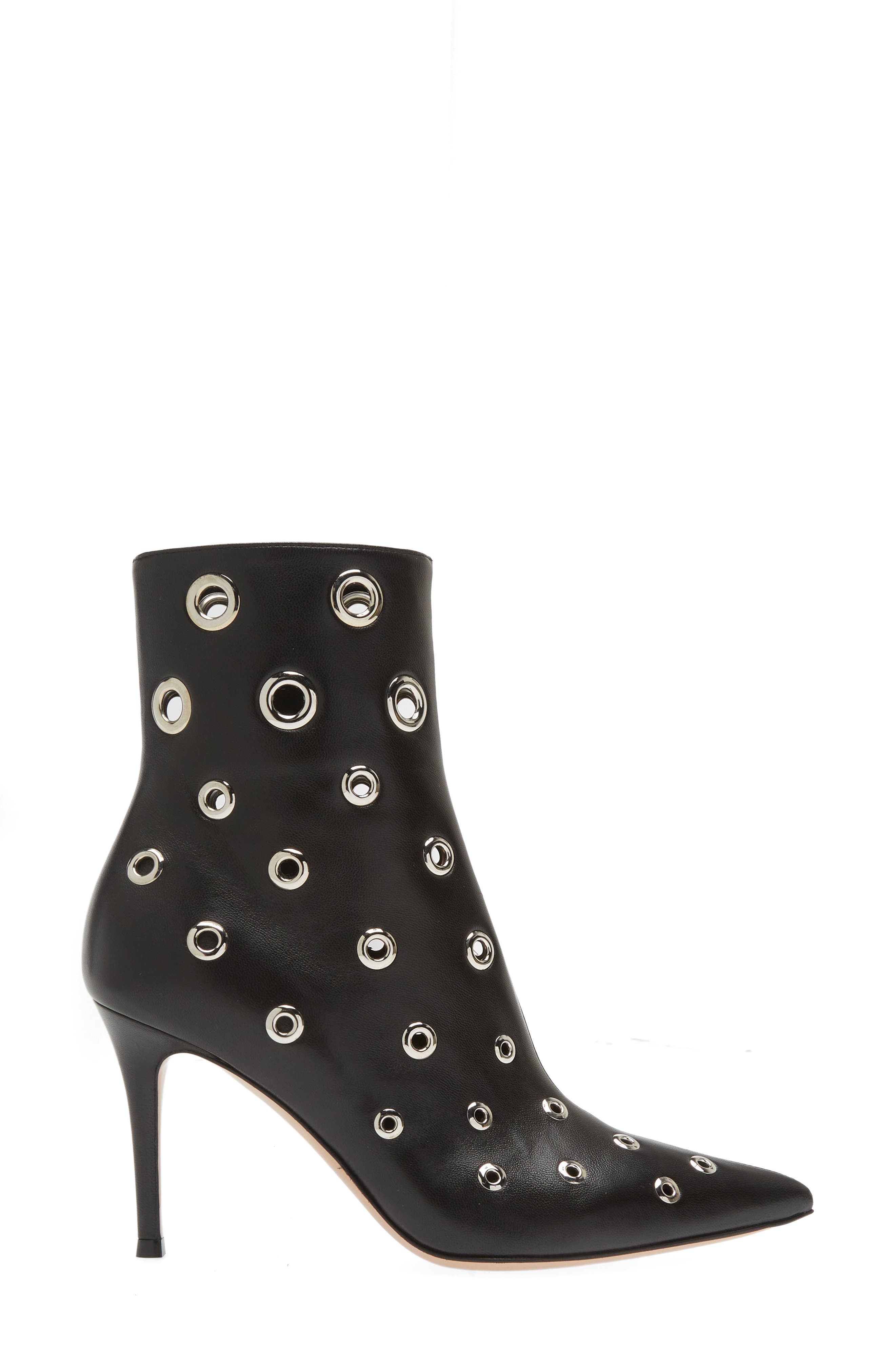 Pointed Toe Grommet Bootie, Alternate, color, BLACK