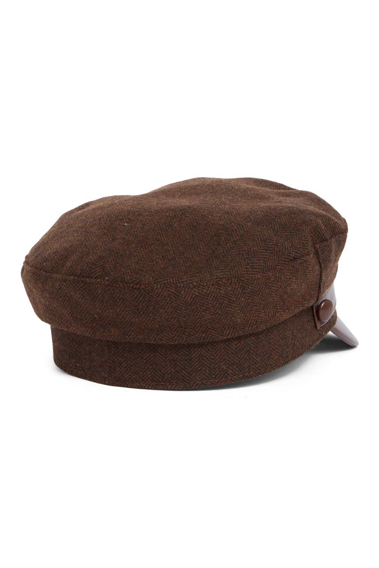 Herringbone Captain's Cap, Alternate, color, CHOCOLATE