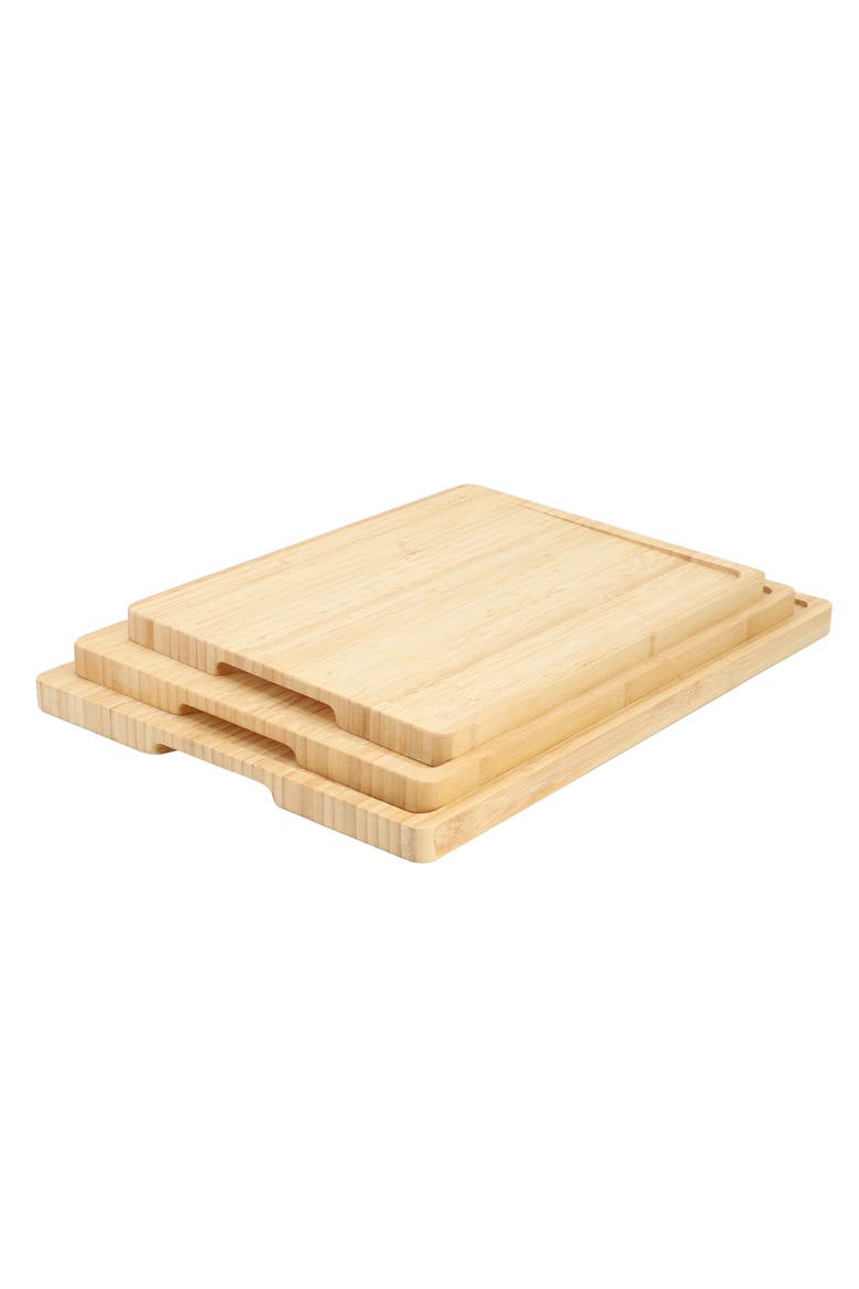 3 Piece Wood Cutting, Prep and Serving Boards with Slanted Juice Groove, Alternate, color, Bamboo