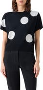 Akris punto Relaxed Polka Dot Short Sleeve Virgin Merino Wool Sweater