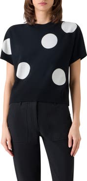 Akris punto Relaxed Polka Dot Short Sleeve Virgin Merino Wool Sweater