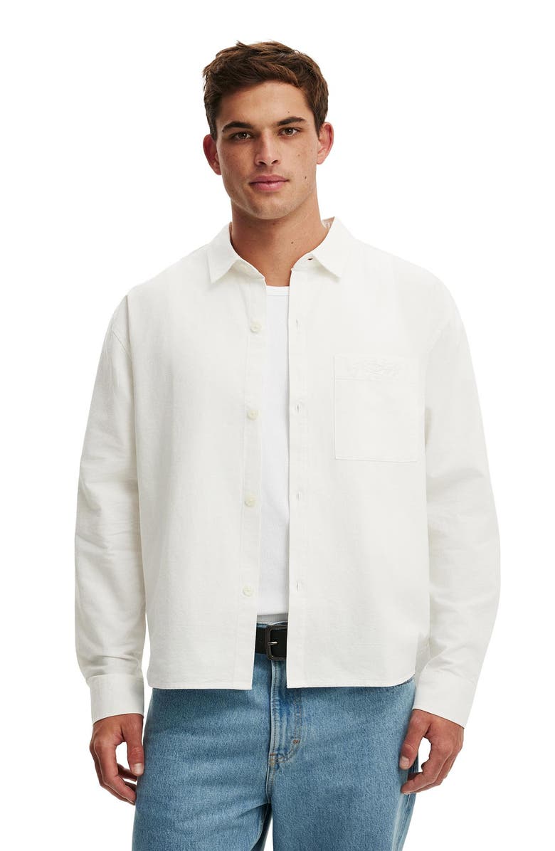 Cotton On Men's Bedford Long Sleeve Shirt, Main, color, White Emb