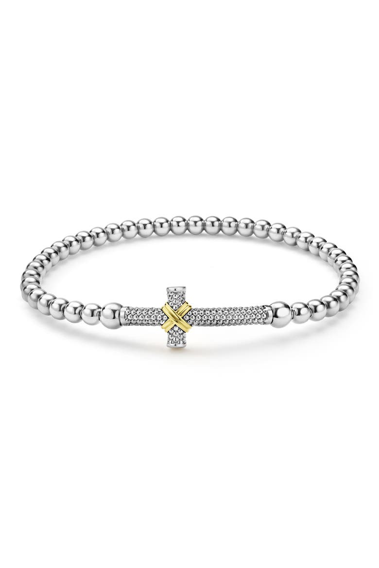 Signature Caviar Cross Bead Stretch Bracelet, Main, color, SILVER