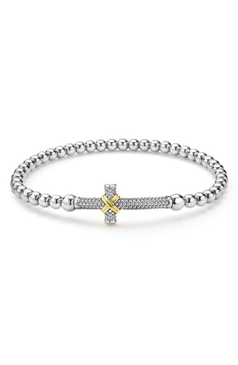 Signature Caviar Cross Bead Stretch Bracelet