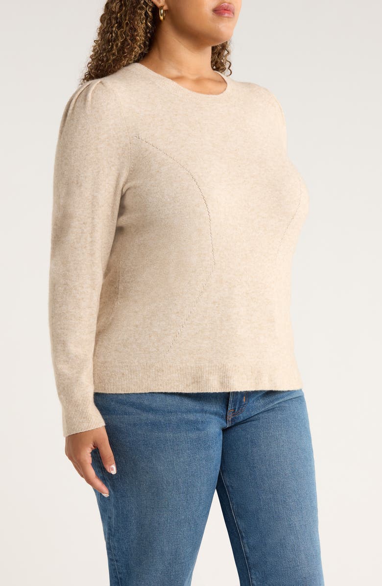 Caslon<sup>®</sup> Pointelle Detail Crewneck Sweater, Alternate, color, Tan Doeskin Heather