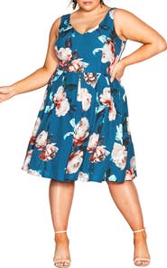 City Chic Daria Floral Print Fit & Flare Dress