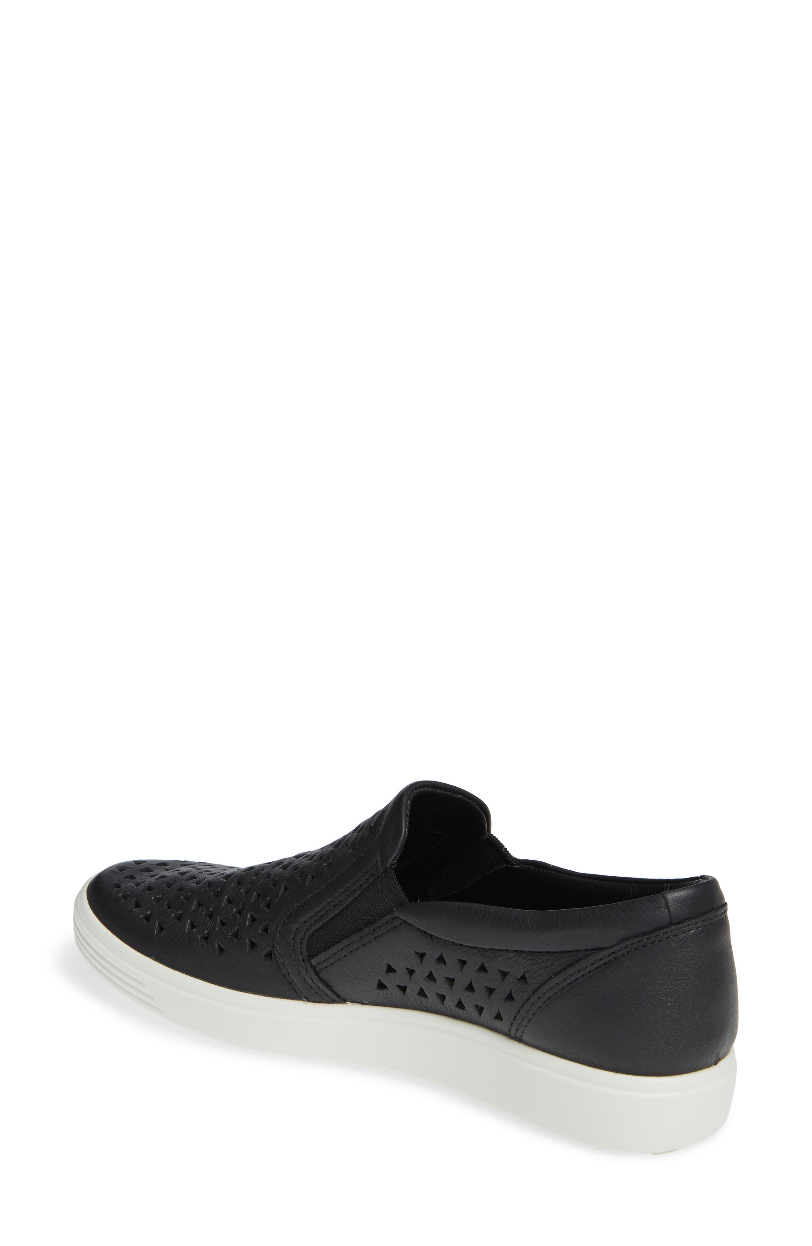 Soft 7 Laser Cut Slip-On Sneaker, Alternate, color, BLACK LEATHER