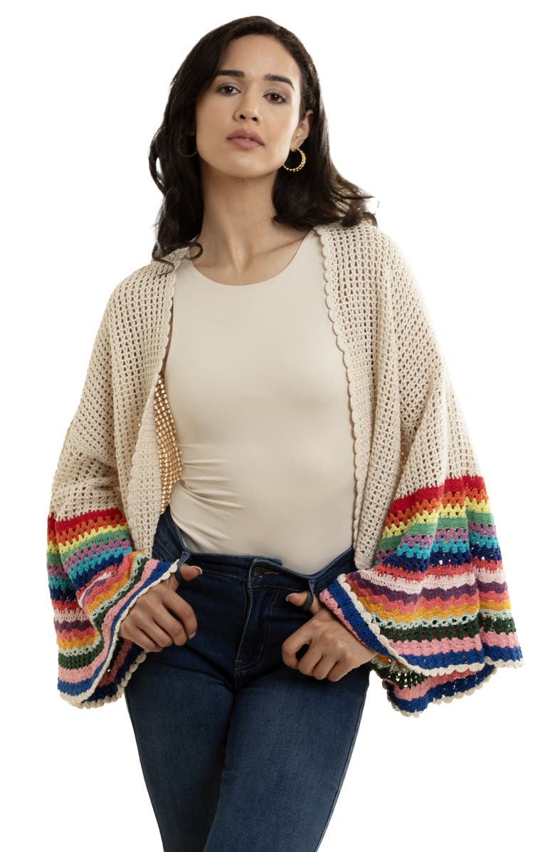 SAACHI Rainbow Sleeve Crochet Cardigan, Alternate, color, 