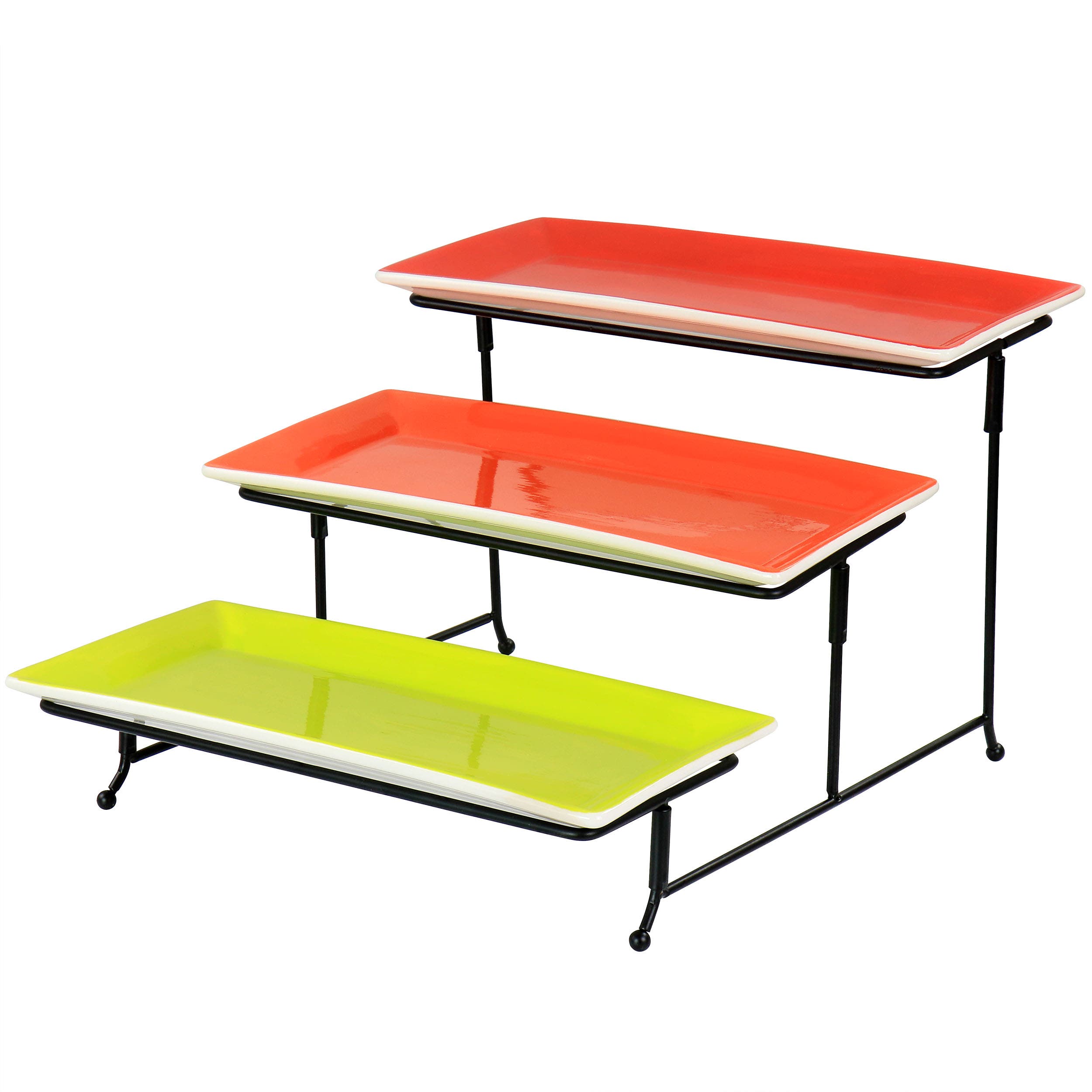 Gibson Home Crenshaw Hand Painted Stoneware 3-Tier Serving Set with Metal Rack color