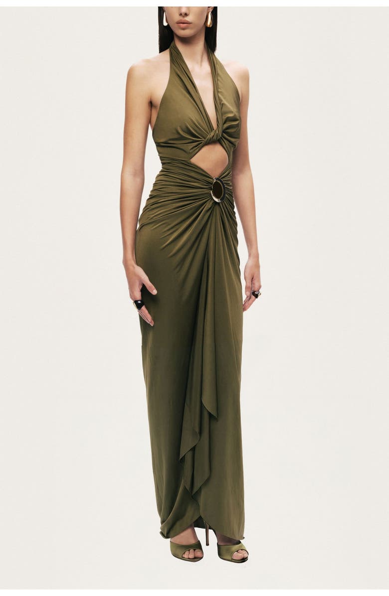Nocturne Cut-Out Halter Maxi Dress, Alternate, color, Olive Green