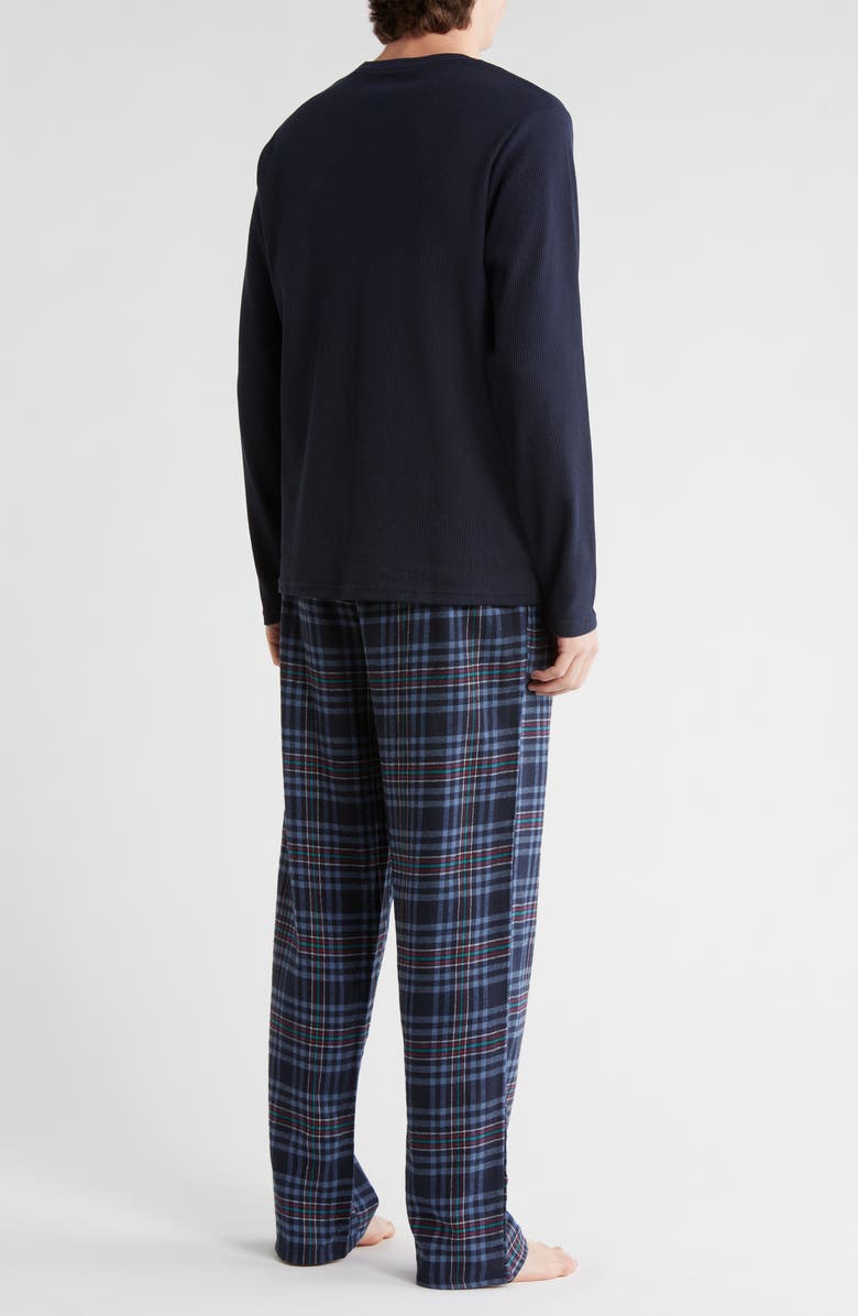 Lucky Brand Long Sleeve Thermal Shirt & Plaid Flannel Pants Pajamas, Alternate, color, Mood Indigo/ Mood Indigo Plaid