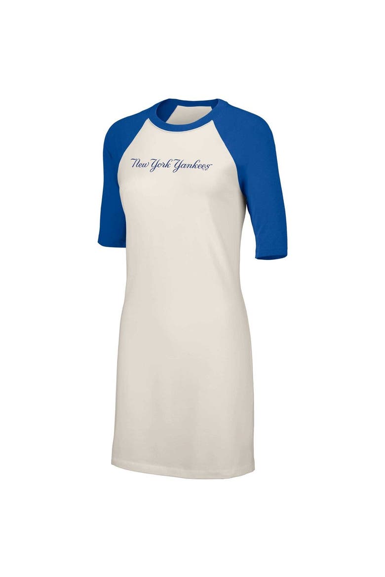 Women's Lusso  White New York Yankees Nettie Raglan Half-Sleeve Tri-Blend T-Shirt Dress, Alternate, color, White