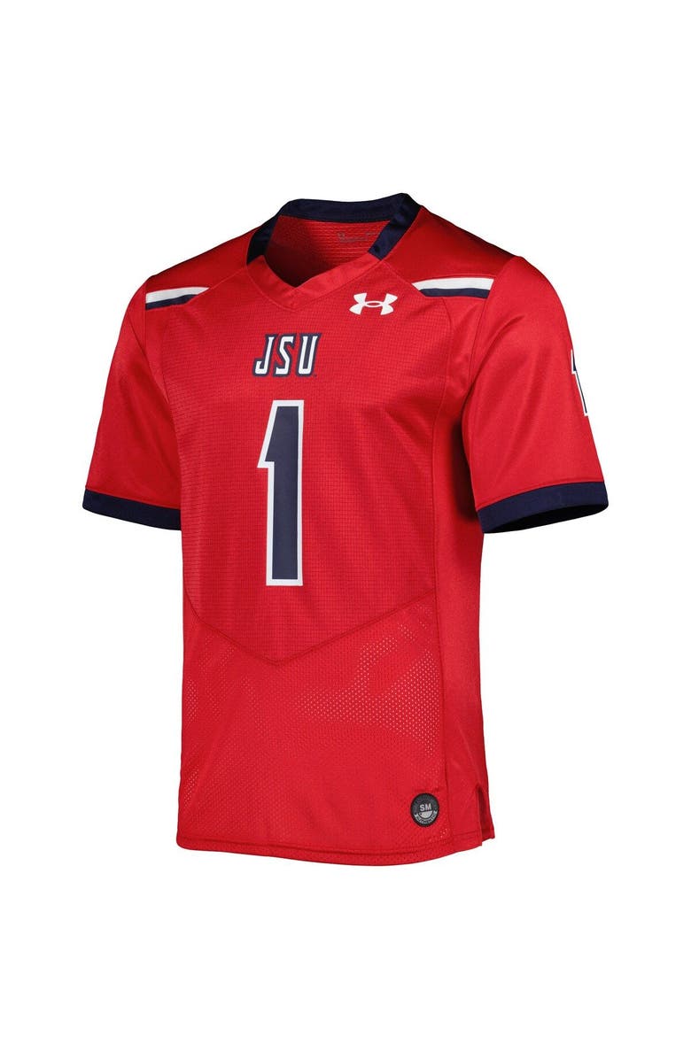 Under Armour Men's Under Armour #1 Red Jackson State Tigers Team Wordmark Replica Football Jersey, Alternate, color, 