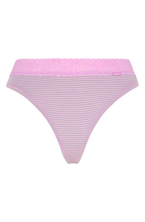 Essentials Lace Trim Stretch Cotton Thong (Regular & Plus)