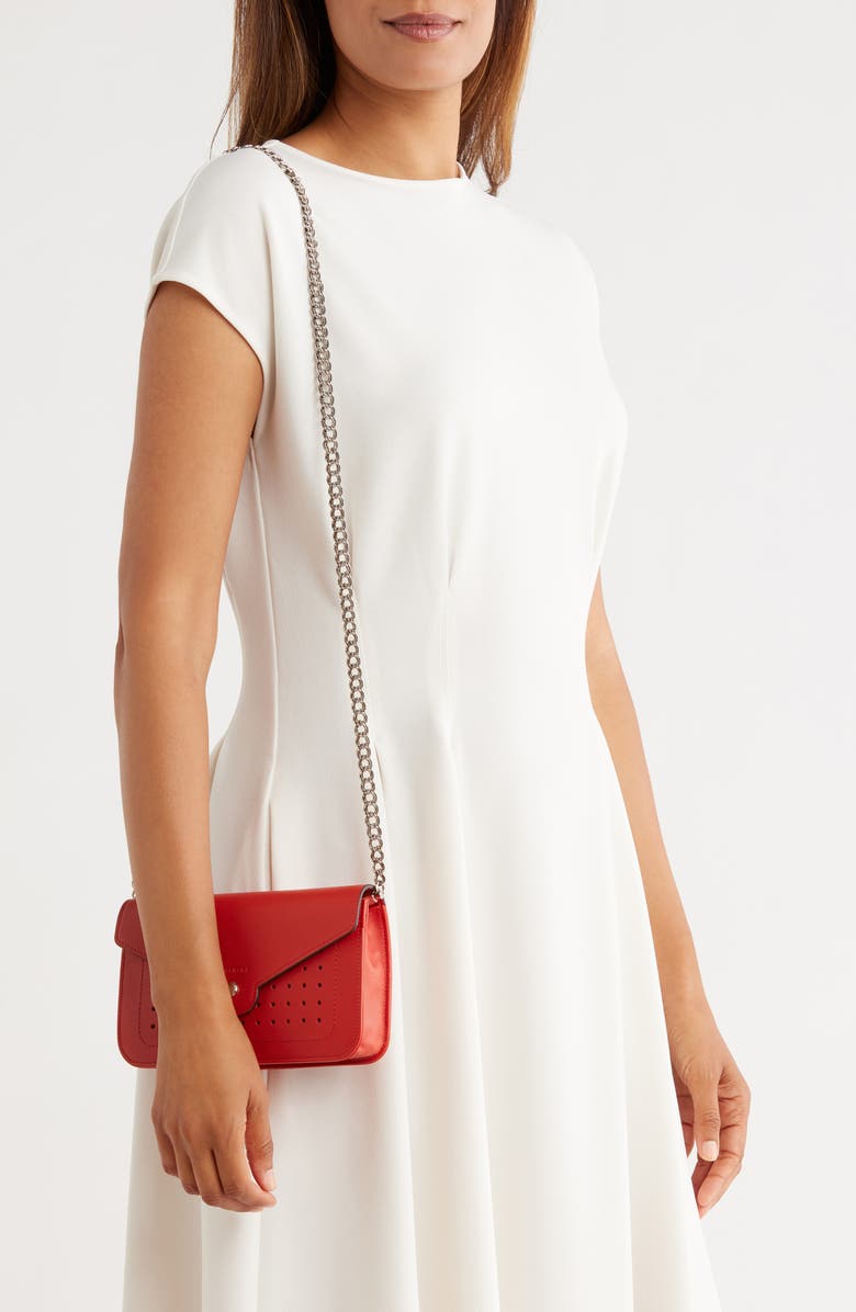 Longchamp Perforated Leather Wallet on a Chain, Alternate, color, Poppy