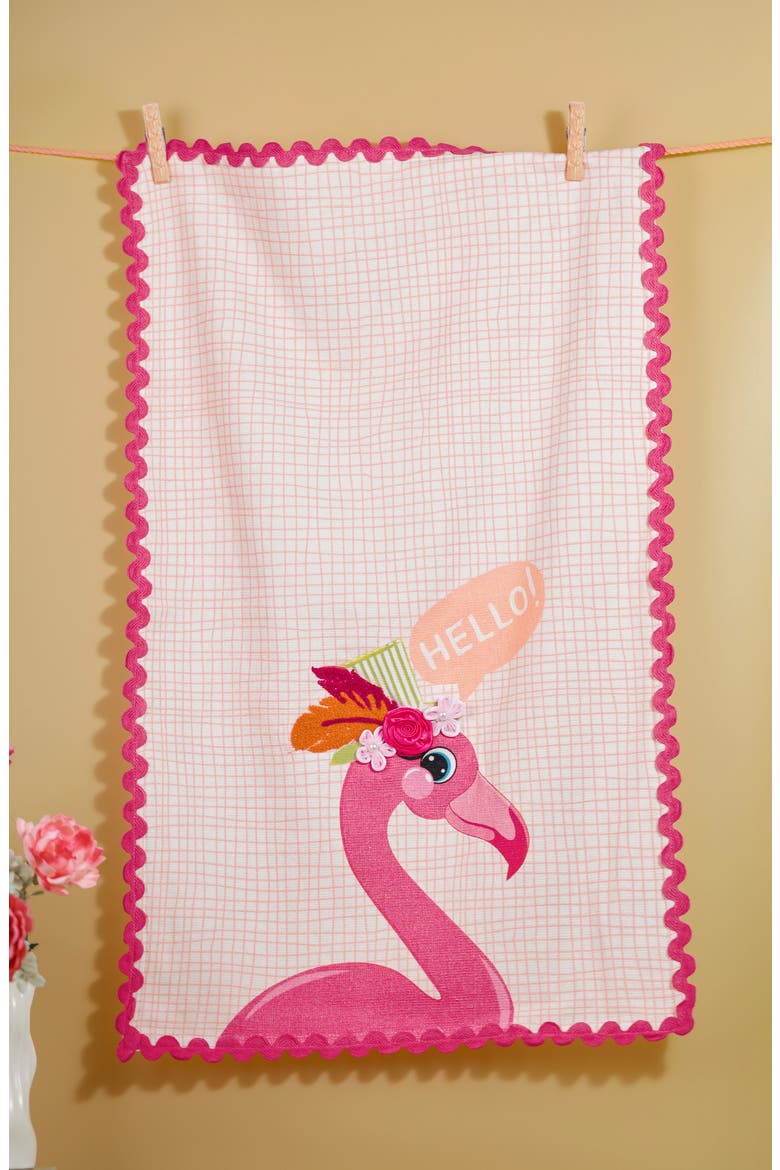 Flamingo Fun Set of 3 Kitchen Towels, Alternate, color, PINK