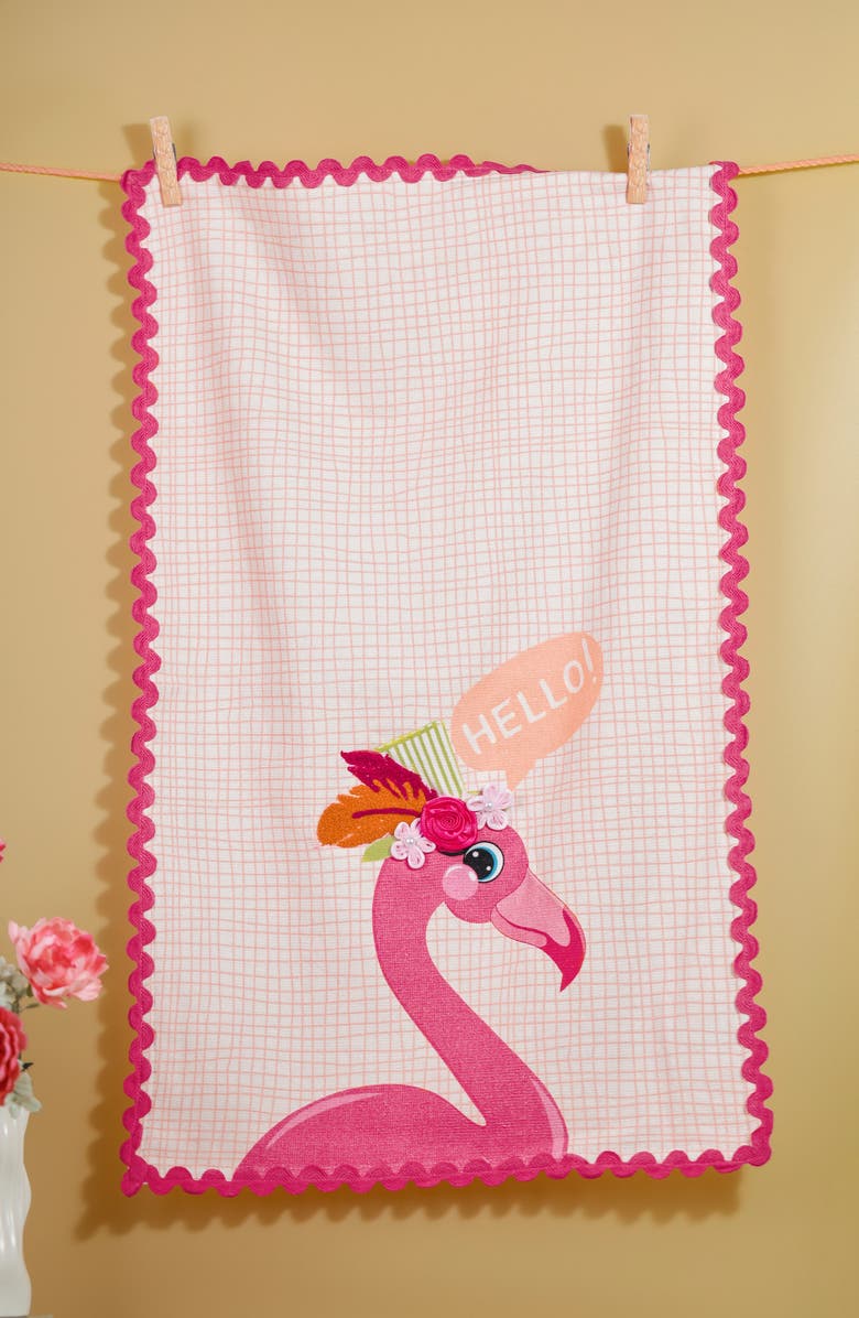 Tiramisu Flamingo Fun Set of 3 Kitchen Towels, Alternate, color, Pink