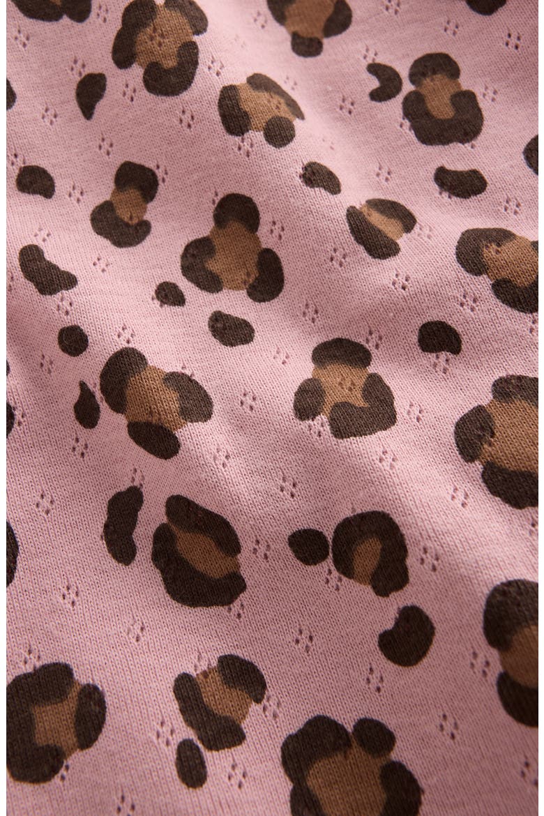 Kids' Leopard Print Short Sleeve Pointelle Top, Alternate, color, VINTAGE PINK LEOPARD