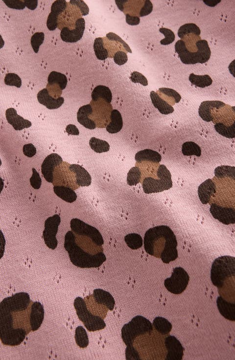 Kids' Leopard Print Short Sleeve Pointelle Top
