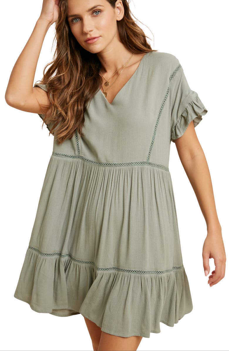 WISHLIST Short Sleeve Babydoll Dress, Alternate, color, Dark Sage