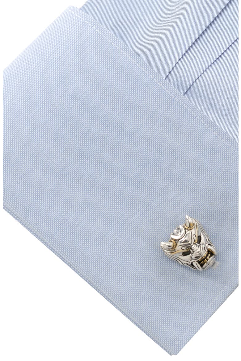 Samurai Mask Cuff Links, Alternate, color, SILVER