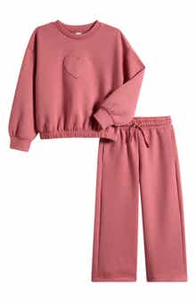 Kids' Heart Sweatshirt & Wide Leg Sweatpants Set