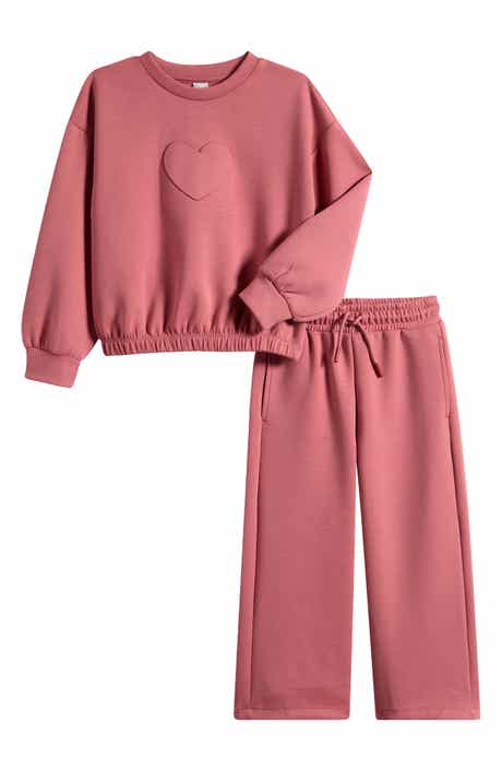 Kids' Heart Sweatshirt & Wide Leg Sweatpants Set