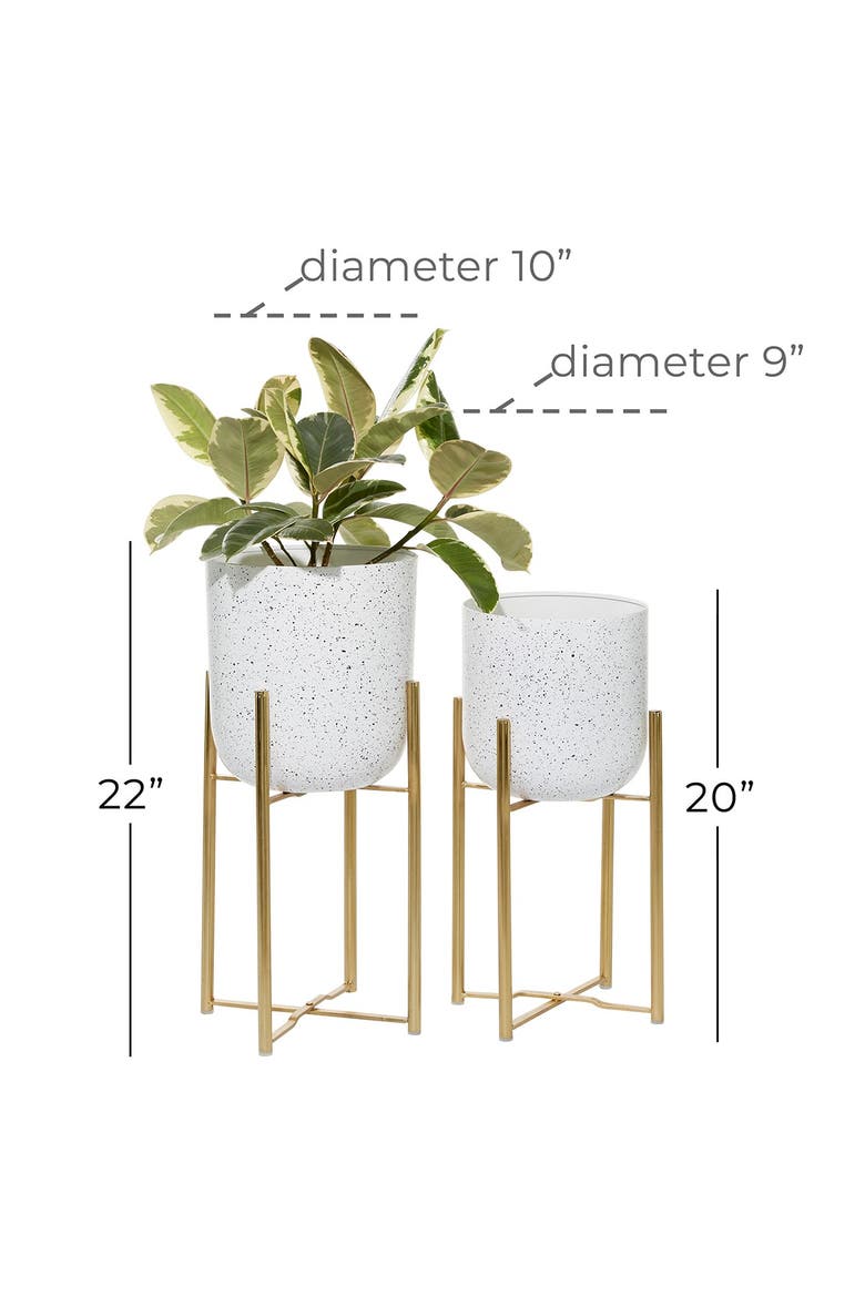 White Metal Contemporary Round Planter - Set of 2, Alternate, color, WHITE